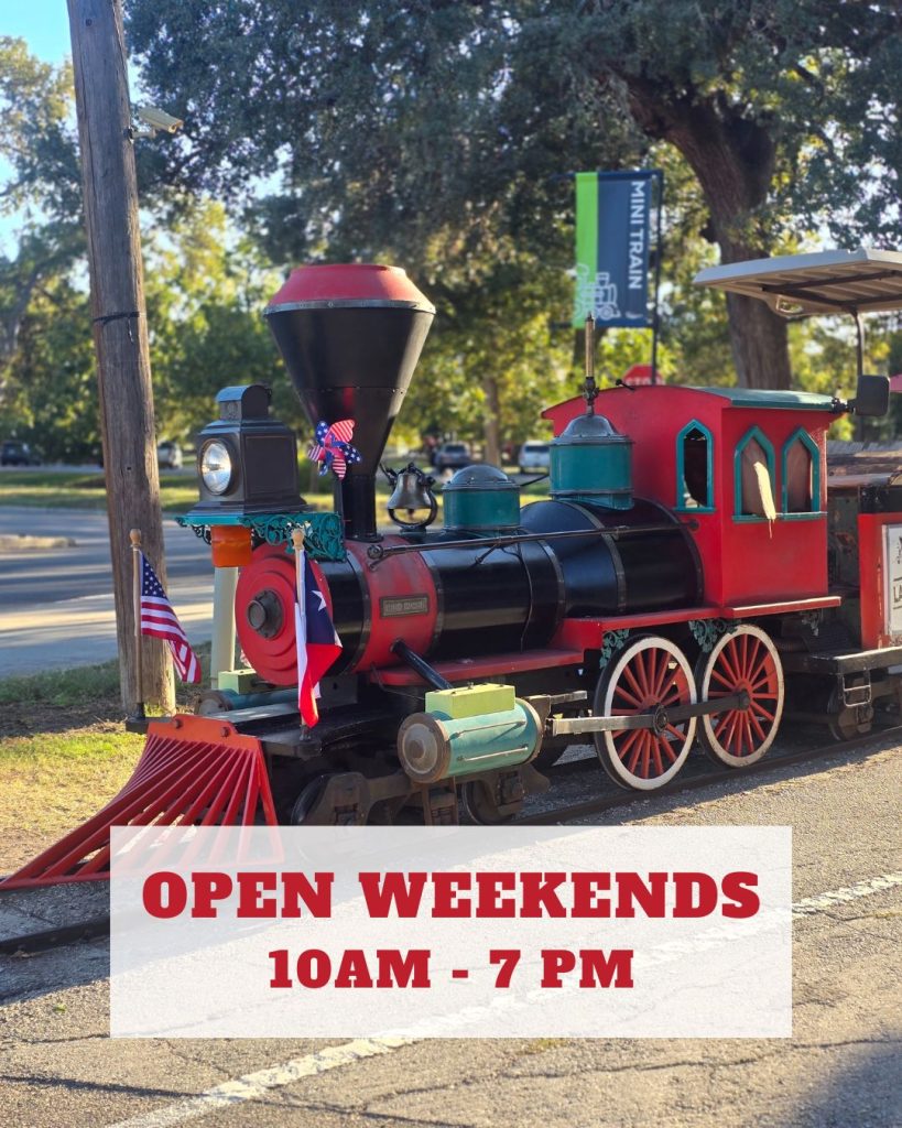 All aboard the Landa Park Train, running weekends from 10 AM to 7 PM for a scenic tour around the park. Credit: @landaparktrain via Instagram