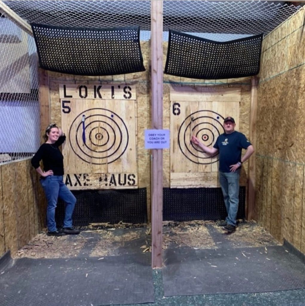 Strike a pose (and the target)! Axe throwing adds a unique thrill to the Texas Ski Ranch experience. Credit: @texasskiranch via Instagram
