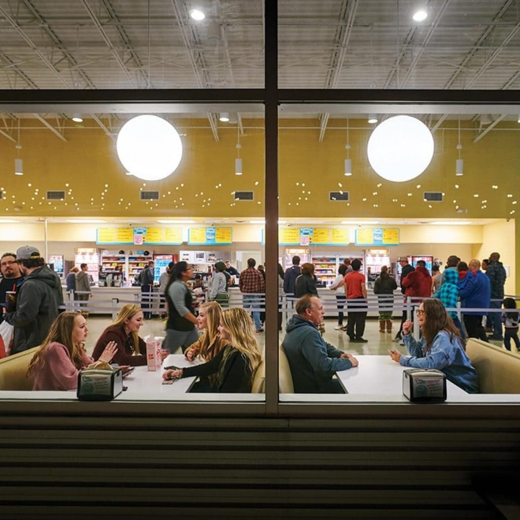 The newly renovated 50s Café at Stars & Stripes Drive-In serves up classic movie-night favorites — popcorn, burgers, drinks, and more. Credit: @starsandstripesdriveinnb via Instagram