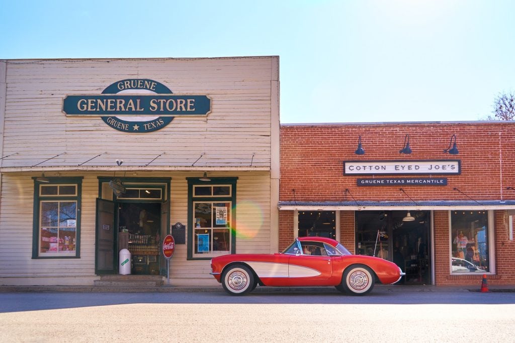 The charming facade of the Gruene General Store, a classic stop in the heart of the historic district. Credit: @gruenetx via Instagram