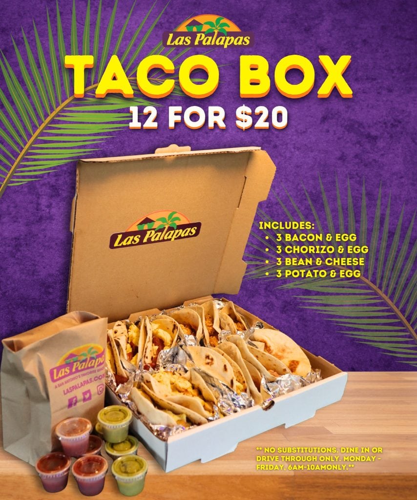 Perfect for sharing (or not) — the Las Palapas taco box comes with 12 tacos for only $20. Credit: @laspalapasrestaurants via Instagram