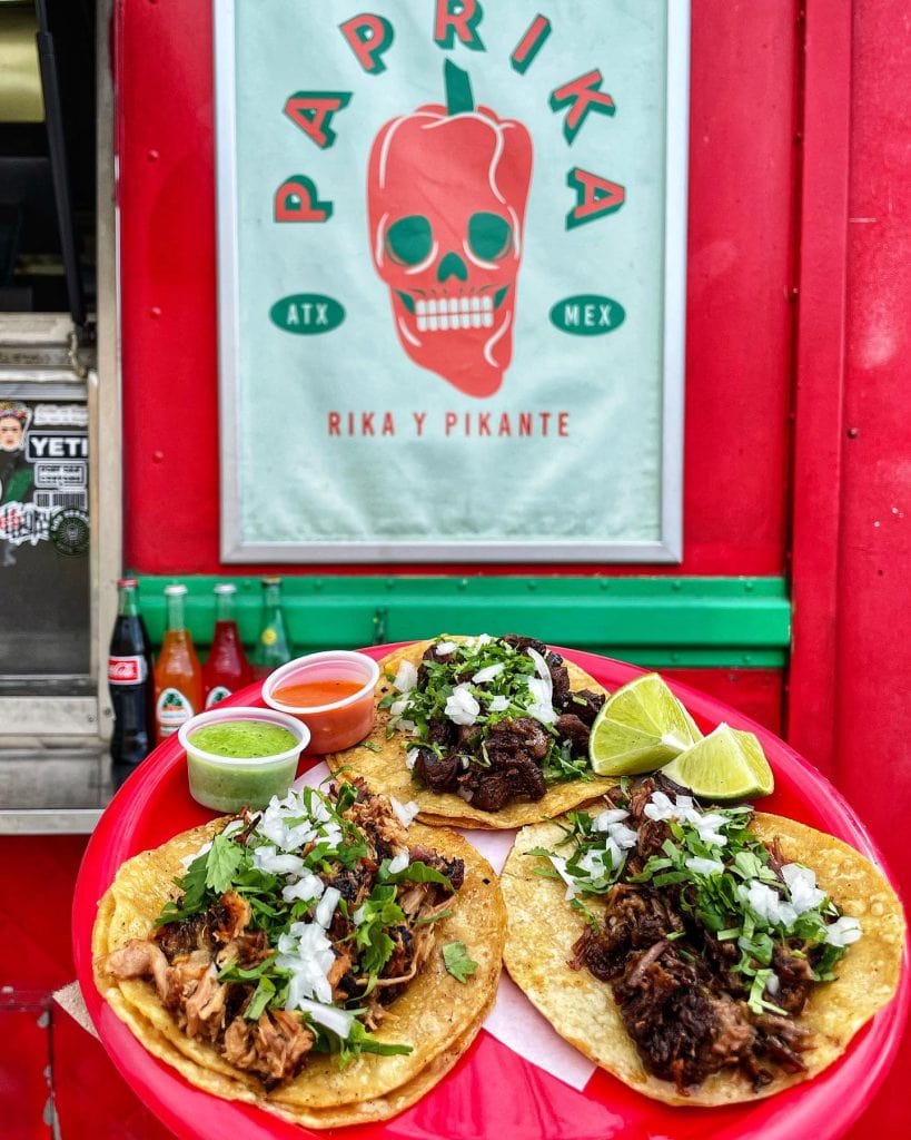 Carnitas tacos from Paprika are loaded with flavor and finished with their signature sauces. Credit: @512bites via Instagram
