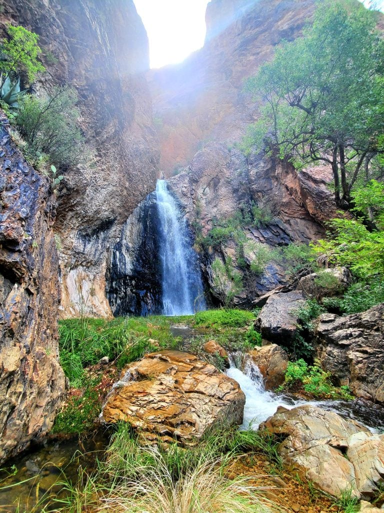 Towering cliffs frame the tranquil Cattail Falls.