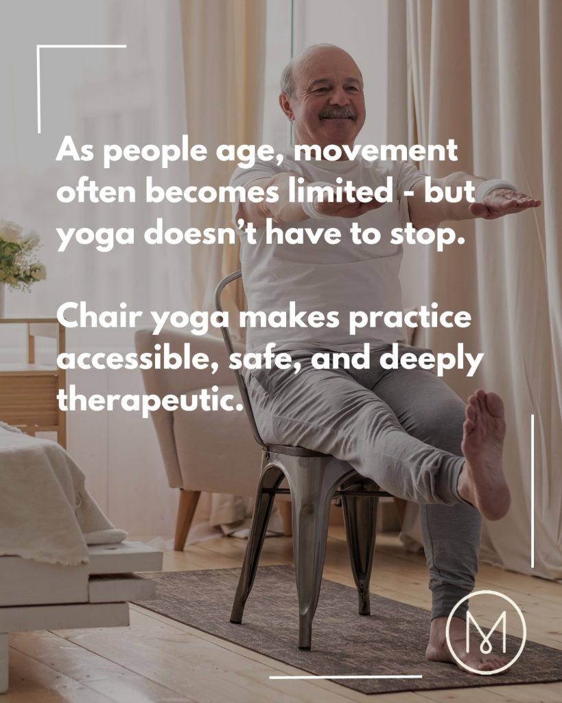 From better posture to reduced stress, chair yoga gives older adults a low-impact path to strength, balance, and overall well-being. Credit: @themindedinstitue via Instagram