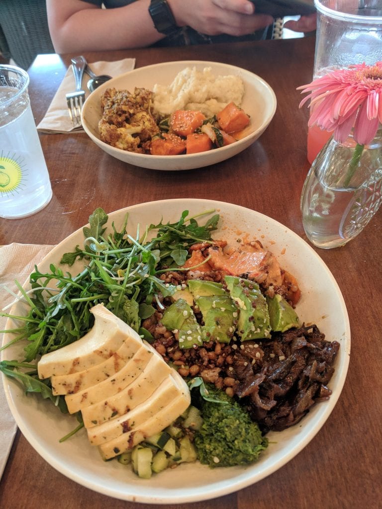 Flower Child’s Mother Earth Bowl with sides: plant-powered and delicious. Credit: u/selfishsentiments via r/vegan