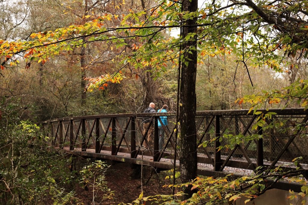 The Kirby Nature Trail’s iron bridge carries hikers over quiet creeks and into Big Thicket’s lush, shaded wilderness. Credit: @bigthicketnps via Instagram