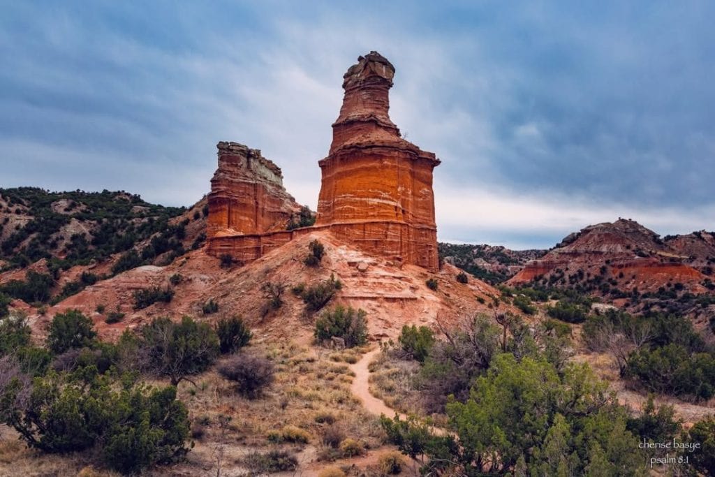 Palo Duro Canyon’s iconic Lighthouse Rock glows against the canyon walls, rewarding hikers with a view unlike anywhere else in Texas. Credit: @only.in.texas via Instagram