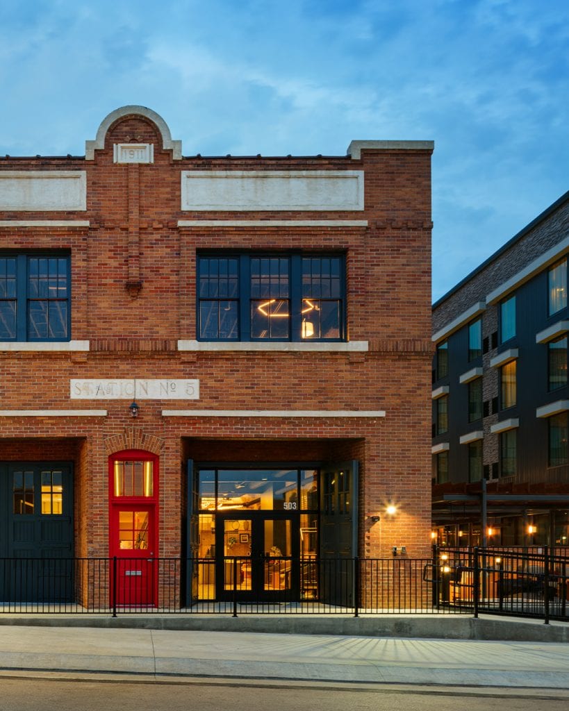The Nobleman Hotel preserves the original façade of Fire Station No. 5, complete with its iconic historic sign. Credit: @thenoblemanhotel via Instagram