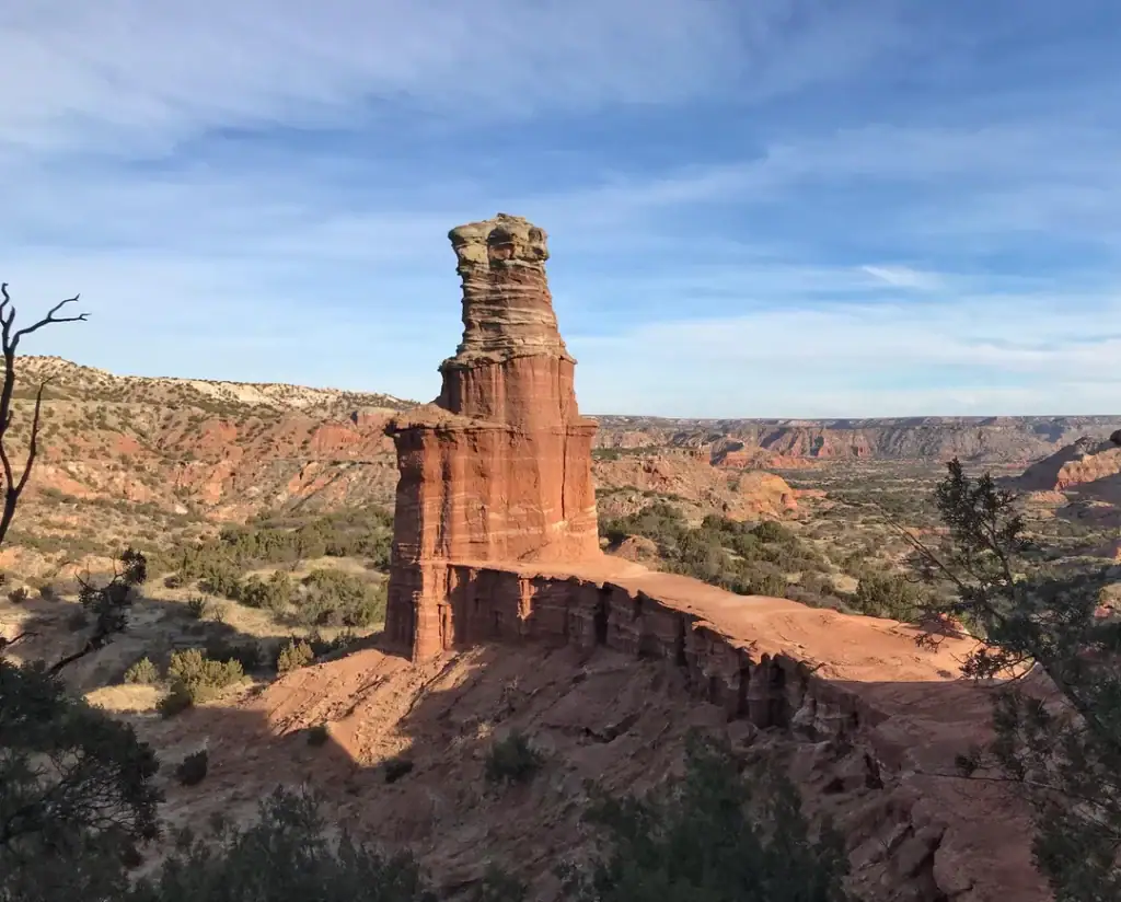 The iconic Lighthouse Rock crowns Palo Duro Canyon, rewarding hikers with unforgettable views. Credit: u/We_all_dead_fuck_it via r/hiking