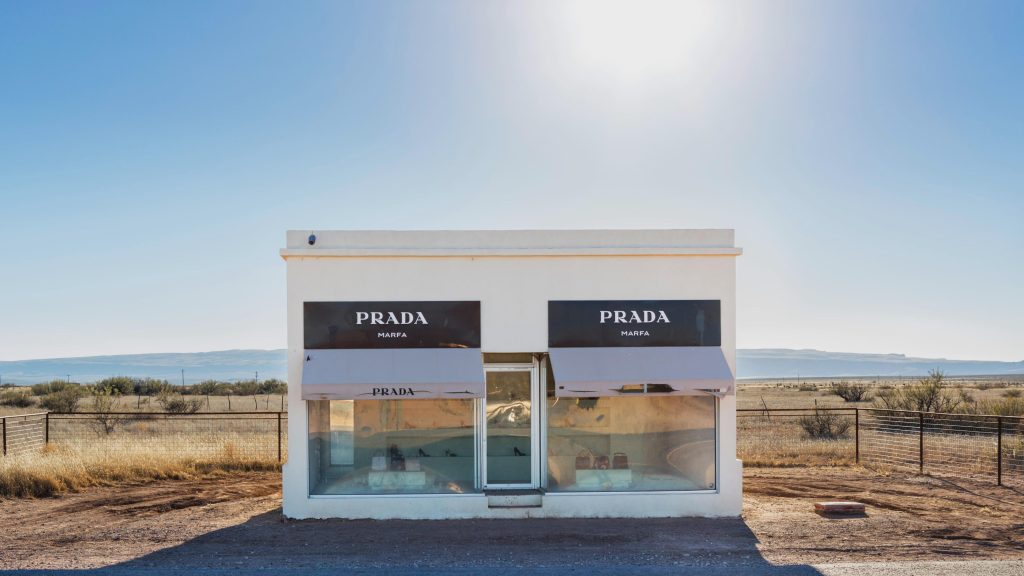 The iconic Prada Marfa, where luxury branding meets the stark landscape of West Texas. Credit: u/RuseOwl via r/howislivingthere