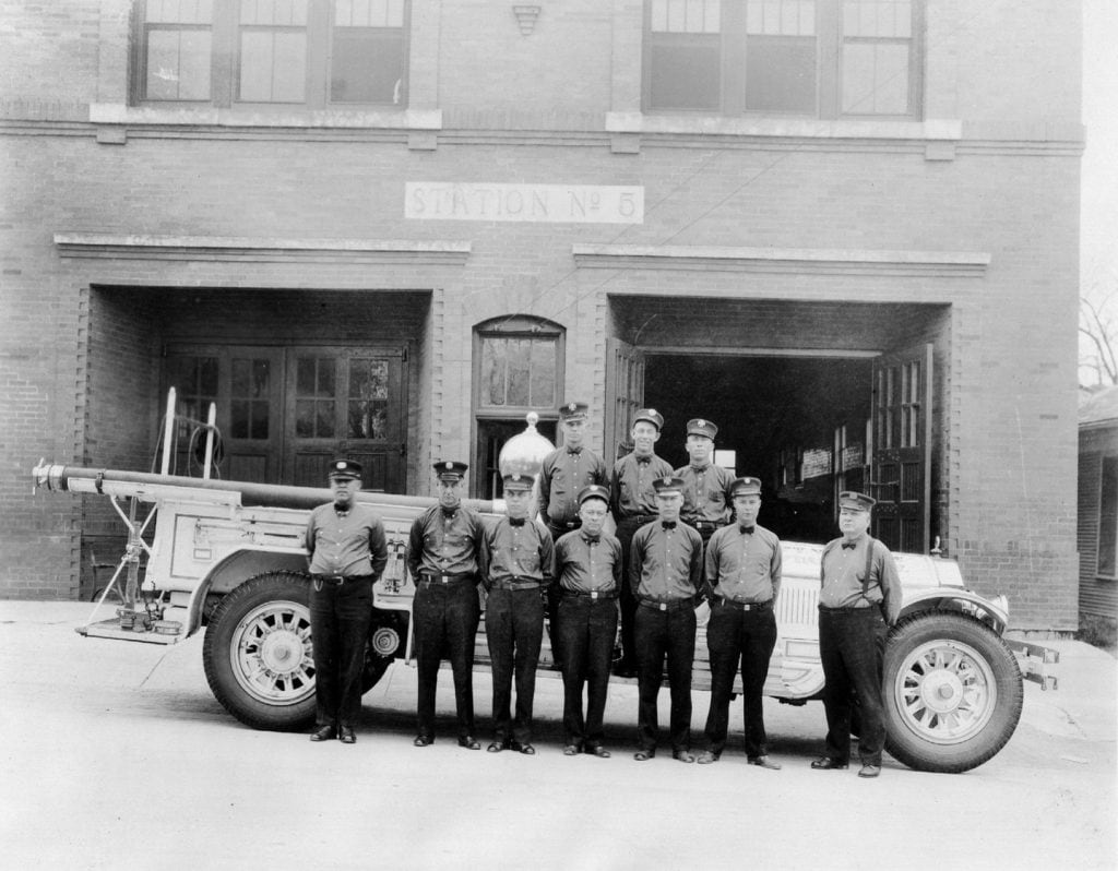 Before it became the Nobleman Hotel, this spot was home to Fire Station No. 5, as seen in this vintage photo. Credit: @thenoblemanhotel via Instagram 