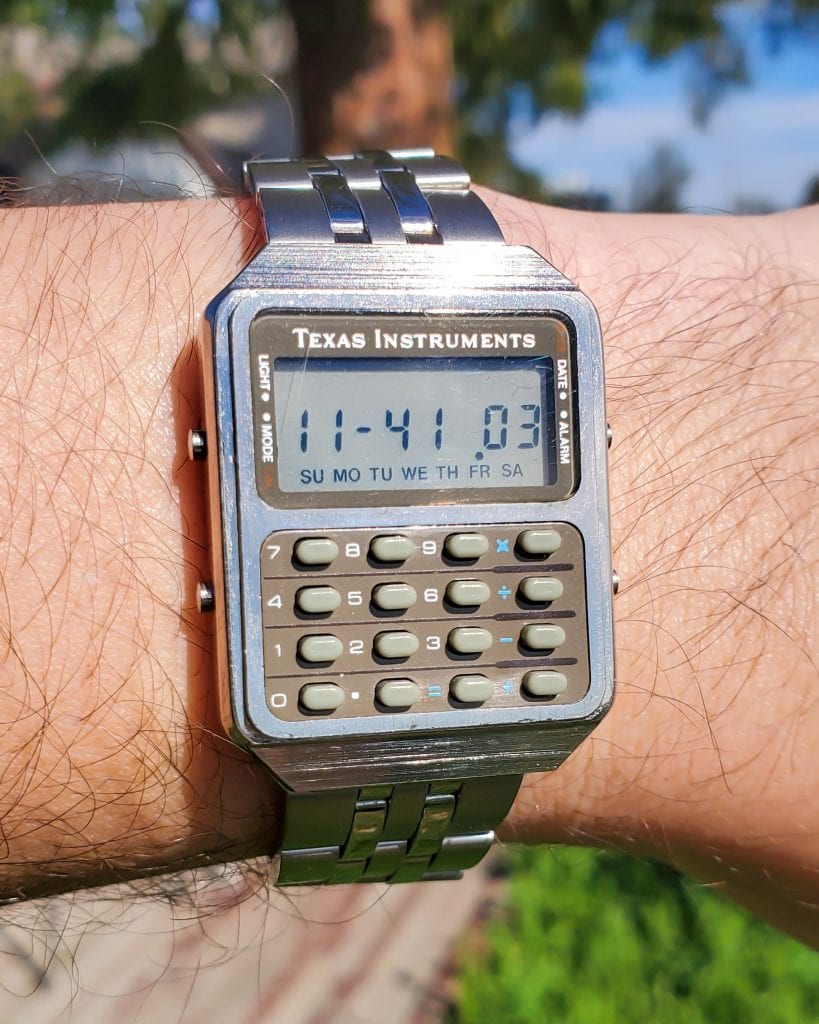 Texas Instruments, a U.S. tech icon known for calculators and microchips, brought miniaturized computing to your wrist with this calculator watch. Credit: u/ThePhysicist_ via r/Watches