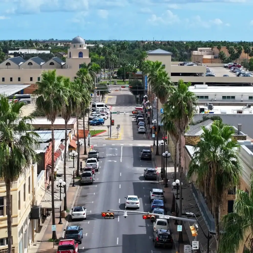 An aerial view of Brownsville showcases a charming town where retirement is affordable and living expenses stay low. Credit: @leandrolexis