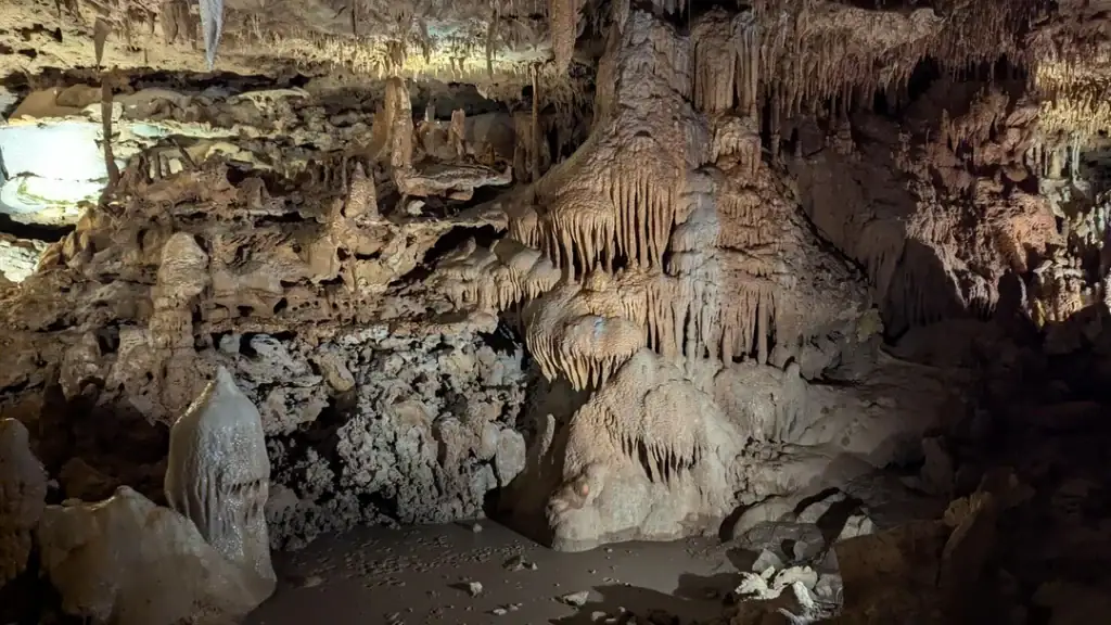 Stunning limestone formations inside Inner Space Cavern showcase millions of years of natural underground artistry. Credit: u/Alternative-Drive311 via r/Austin