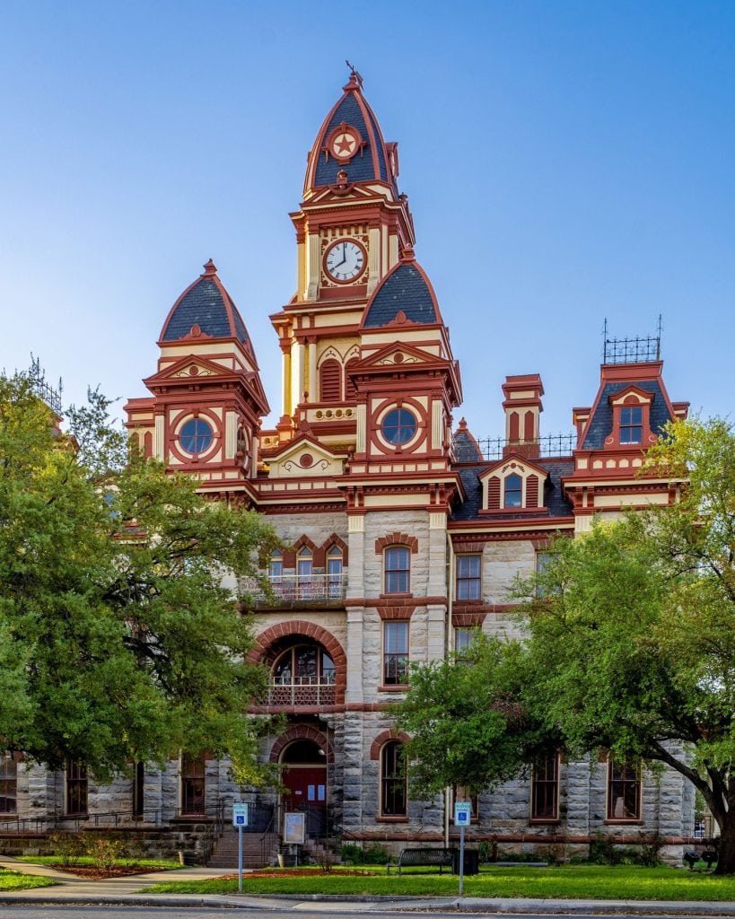 The picturesque Caldwell County Courthouse blends historic charm with timeless architectural beauty. Credit: @texashighways via Instagram