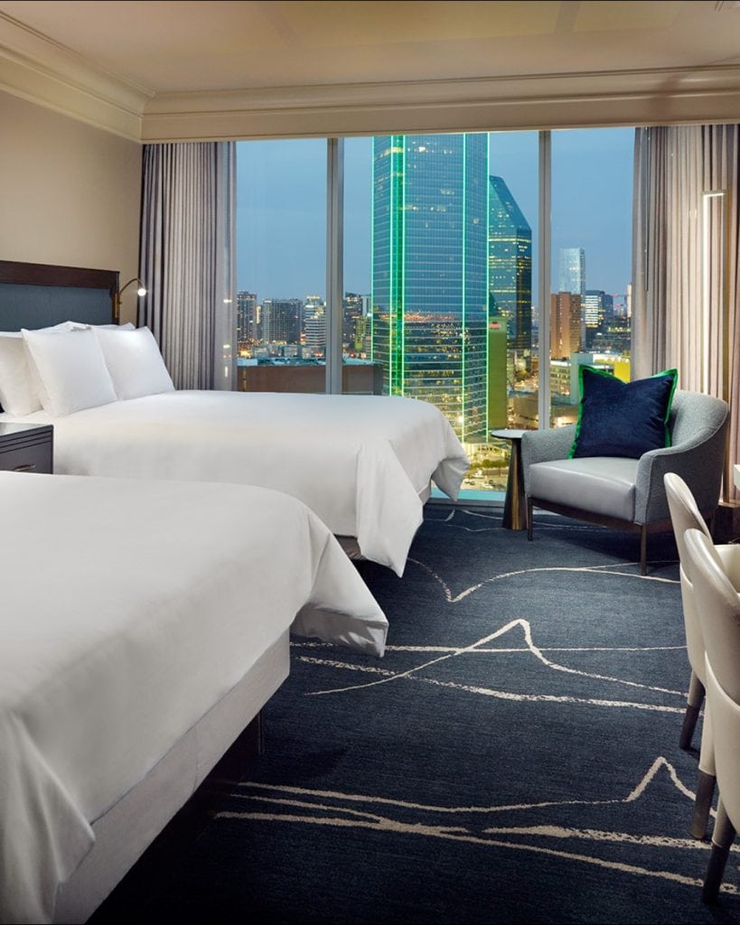 Luxurious downtown Dallas rental with high-rise skyline views—perfect for soaking in the city between matches. Credit: @visit_dallas via Instagram