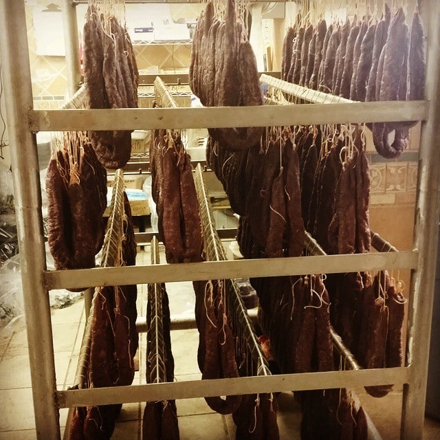 Rows of house-made sausage at Dziuk’s, prepared using a recipe that dates back to the 1840s—a tradition you can taste. Credit: @dziuks via Instagram