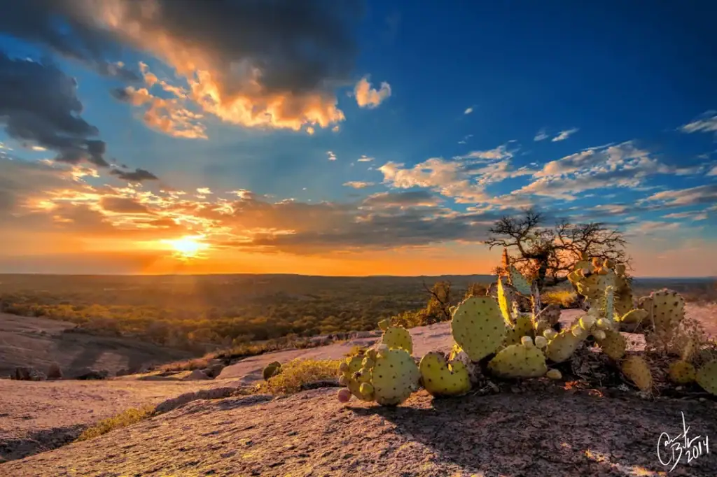 Golden hour at Enchanted Rock hits different—warm light, endless sky, pure magic.