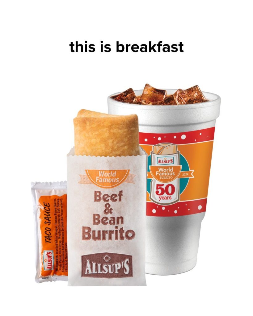 The legendary golden-fried beef and bean burrito from Allsup’s. Breakfast, lunch, dinner—Texans don’t discriminate. Credit: @allsupsstores via Instagram