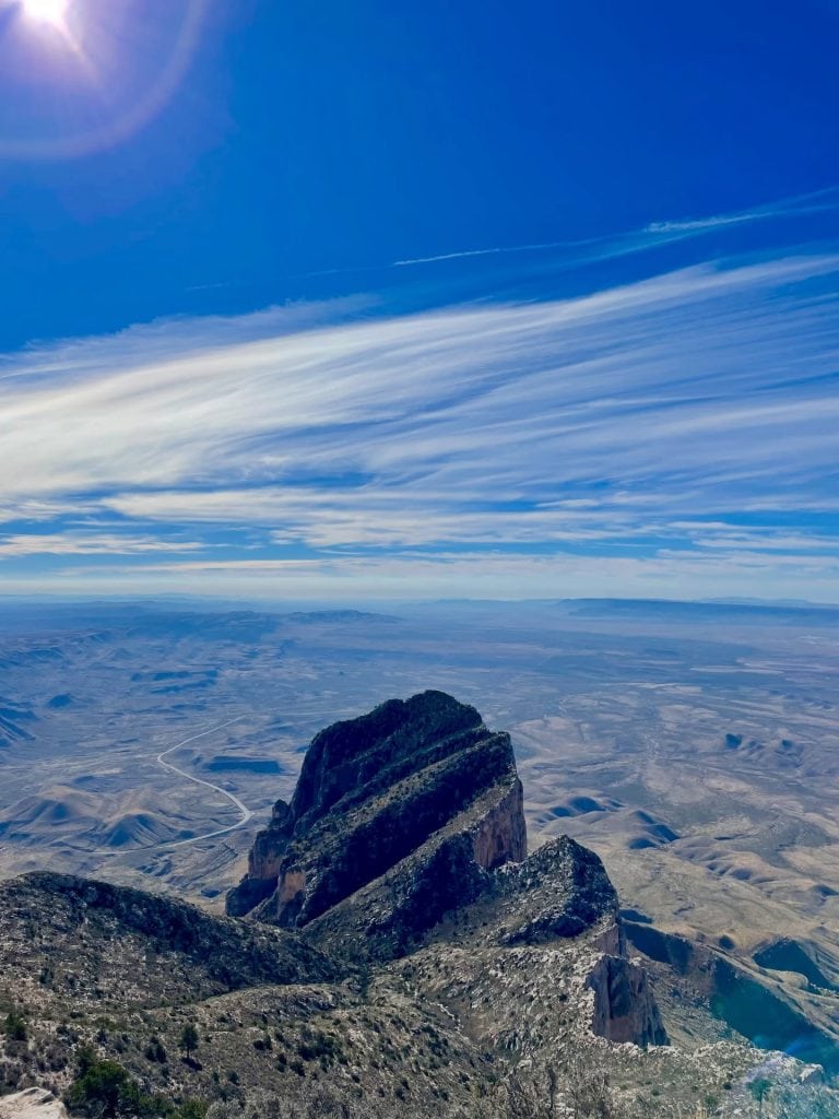 A jaw-dropping view from high above the Guadalupe Mountains—so elevated it feels like you could reach out and touch the sky. Credit: @wandering.weights via Instagram