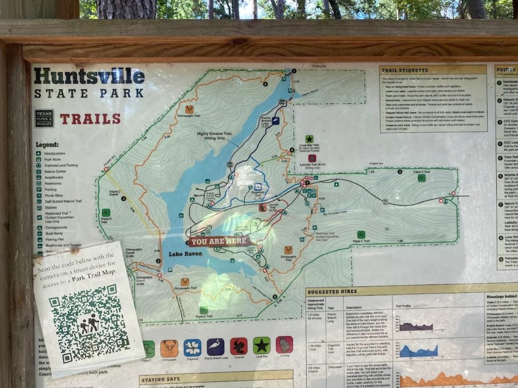 A detailed map of the park helps guests explore trails, picnic areas, and scenic highlights with ease. Credit: Dewey Zed