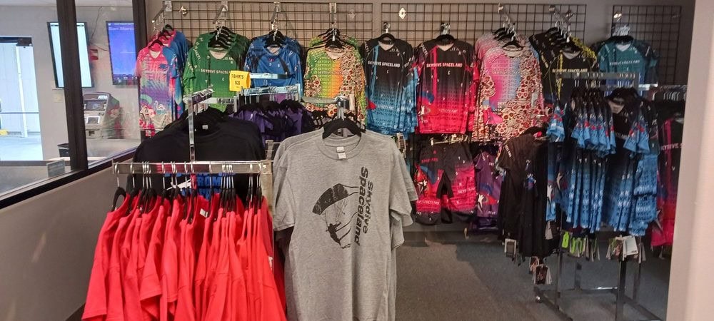 The facility’s gift shop offers shirts, skydiving clothing, and gear to take home. Credit: Hersh A.