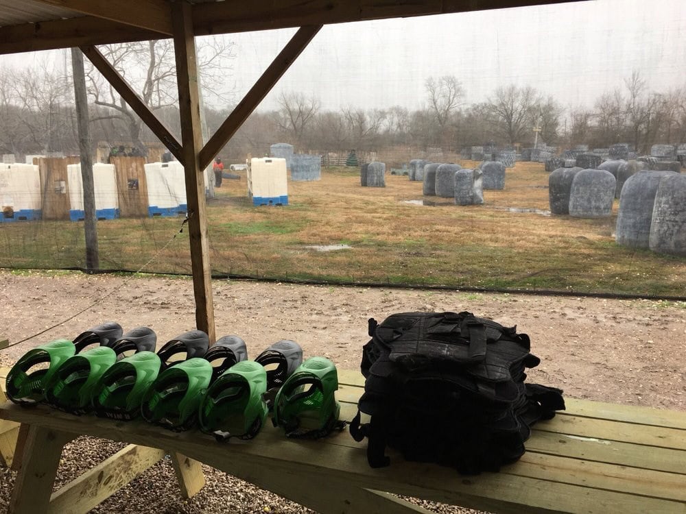 Helmets and chest protectors are lined up for a birthday party, with group packages making play extra fun. Credit: Brittany K.