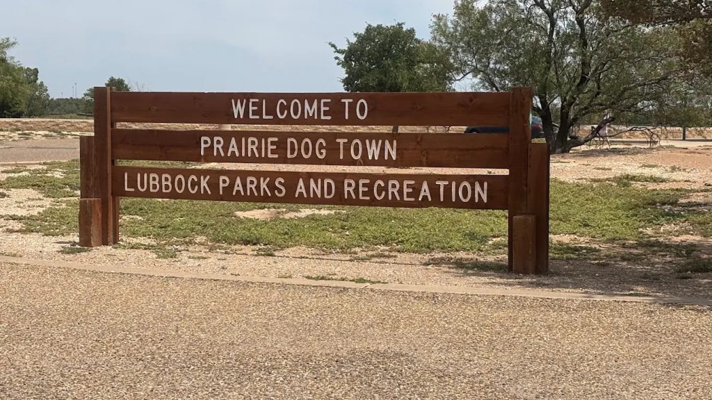 Wooden signage welcomes visitors to Prairie Dog Town, a unique attraction in Lubbock’s Mackenzie Park. Credit: Cliff