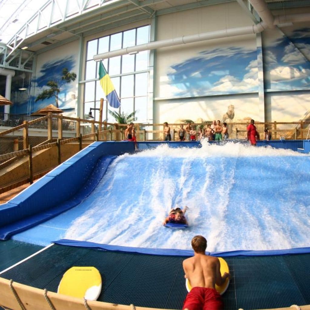 The FlowRider at Kalahari is a signature thrill, an indoor surfing simulator that brings the waves to you. Credit: @dallastxent