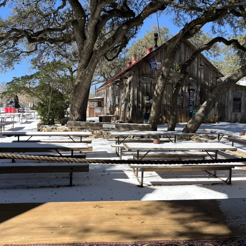 Luckenbach in winter feels less like Texas and more like a quiet rural village in old Germany. Credit: @luckenbachtexas via Instagram