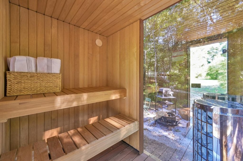 Your very own private sauna at the Mirror House—because relaxation here is taken seriously. Credit: @trakksounds via Instagram