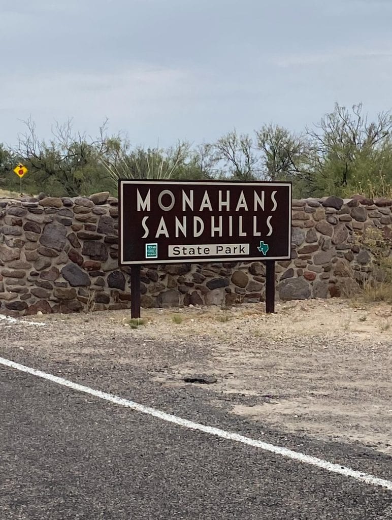 The sign welcoming visitors to Monahans Sandhills State Park is home to some of the most unexpected landscapes in Texas. Credit: @texas_road_trips via Instagram