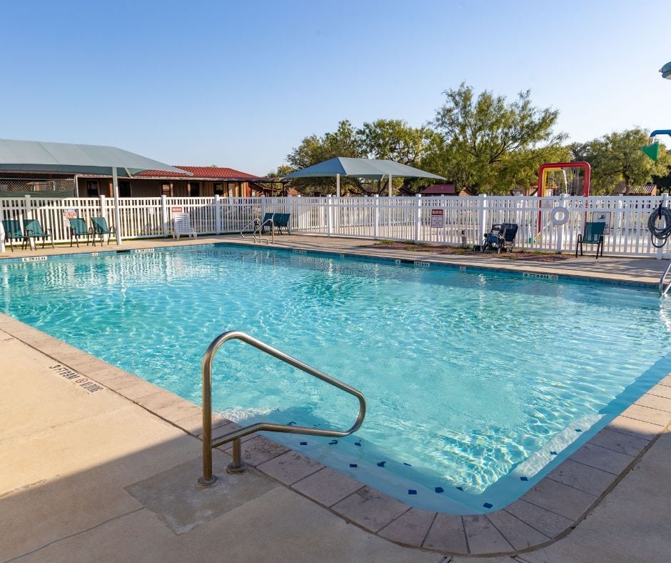 The pool area at Nueces River RV & Cabin Resort offers a refreshing alternative when you’re not in the mood for a river swim. Credit: @nuecesriverrv via Instagram
