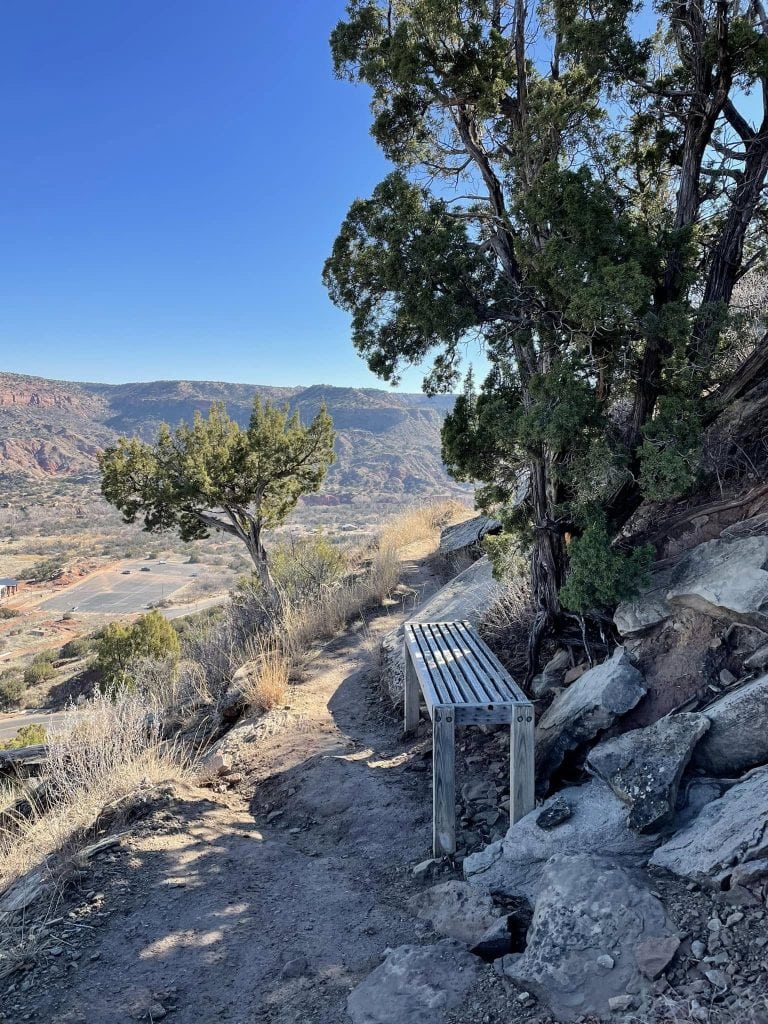 Surreal views from Palo Duro Canyon’s rim overlooks—plus benches where you can sit back and take it all in. Credit: Megan Wissler via Facebook
