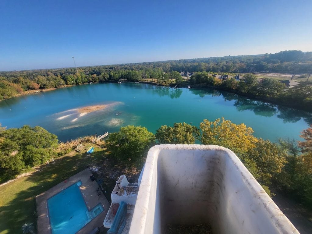 An aerial view of Athens Scuba Park shows calm waters hiding incredible underwater wonders. Credit: Matthew Starr