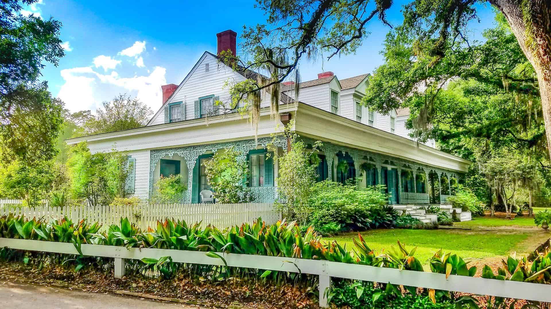 The columned veranda of The Myrtles Plantation near St. Francisville, Louisiana