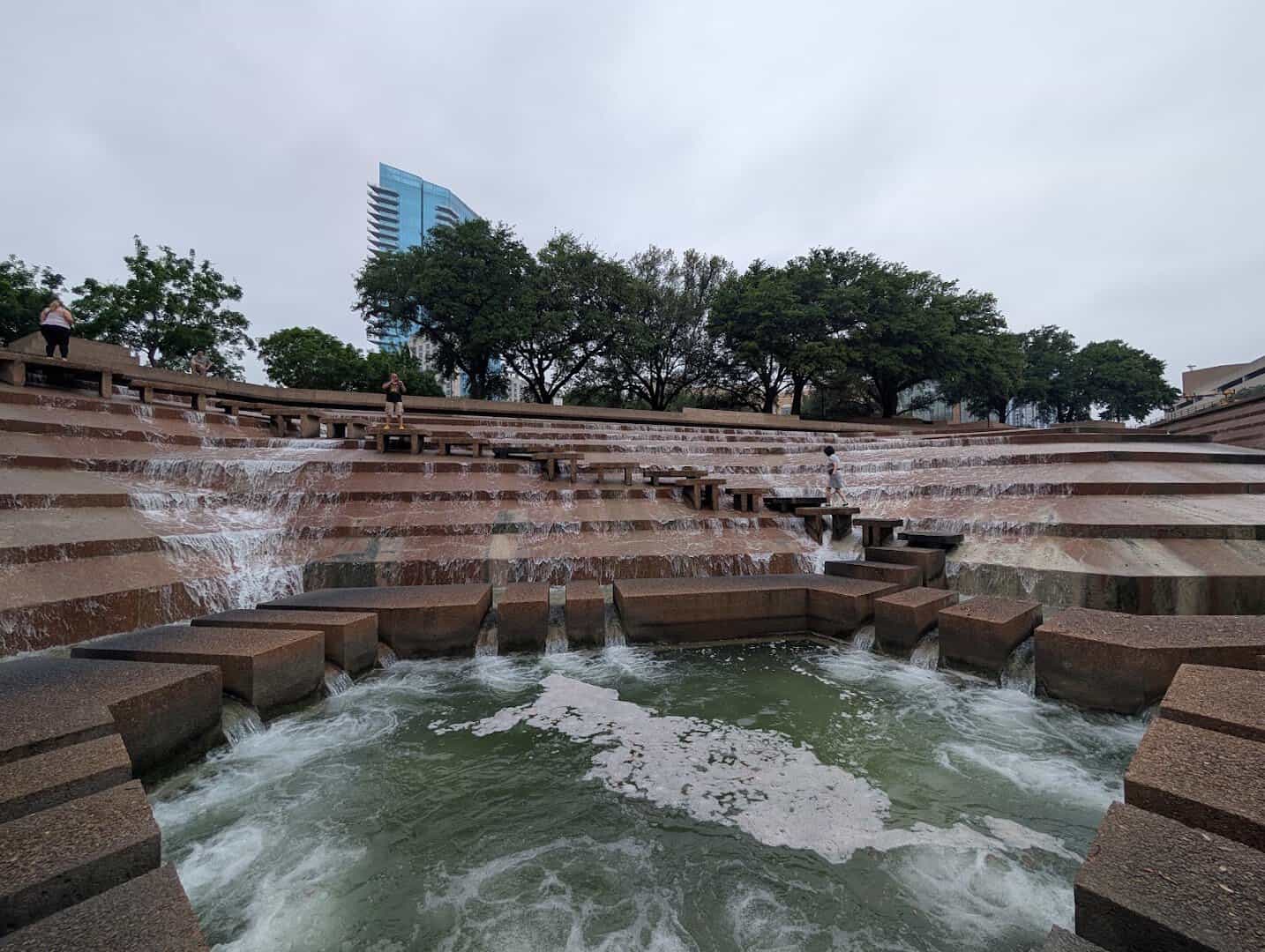 The Active Pool from its base with the Fort Worth skyline at the Fort Worth Water Gardens