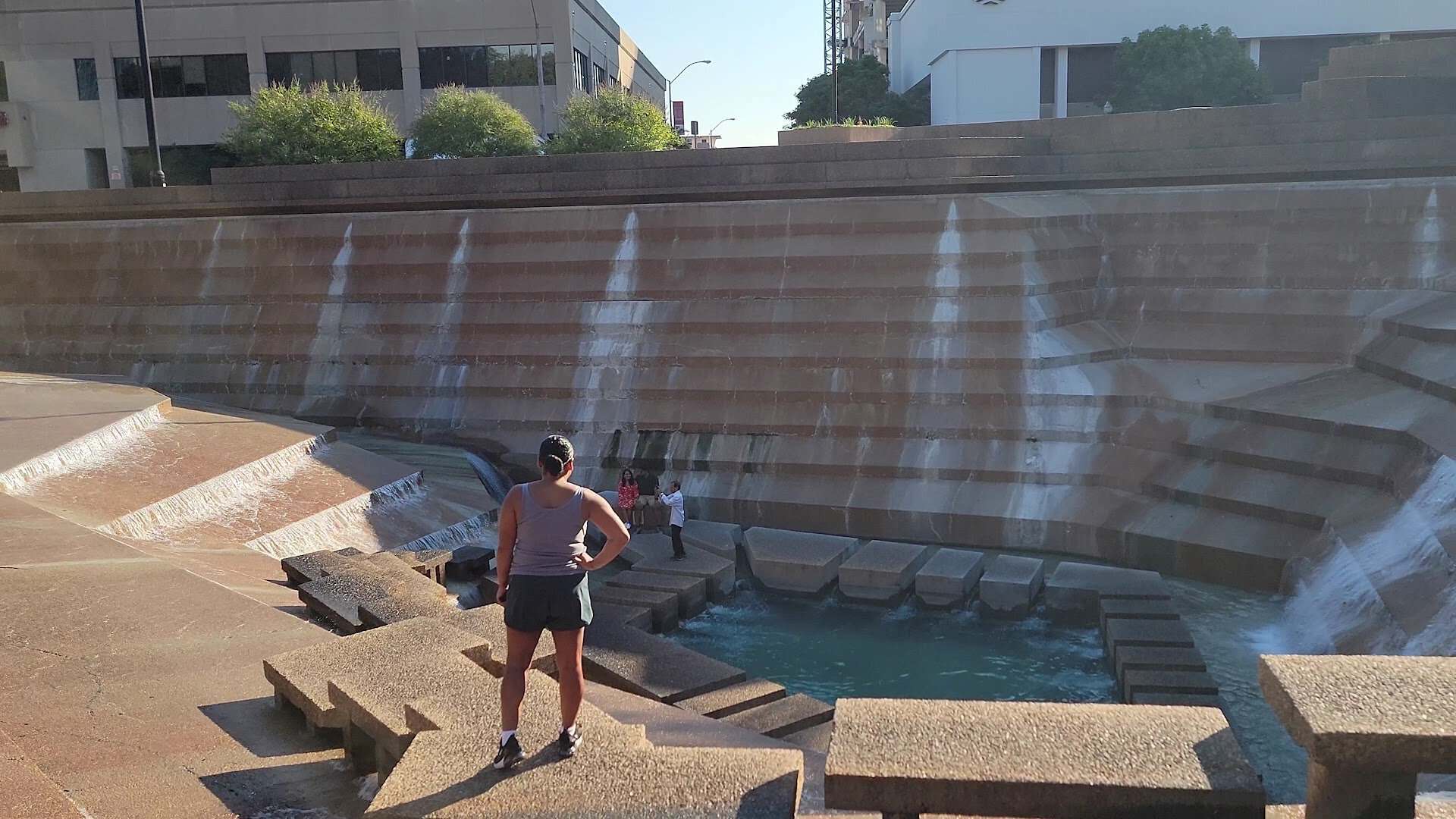 The Active Pool set against downtown Fort Worth at the Fort Worth Water Gardens
