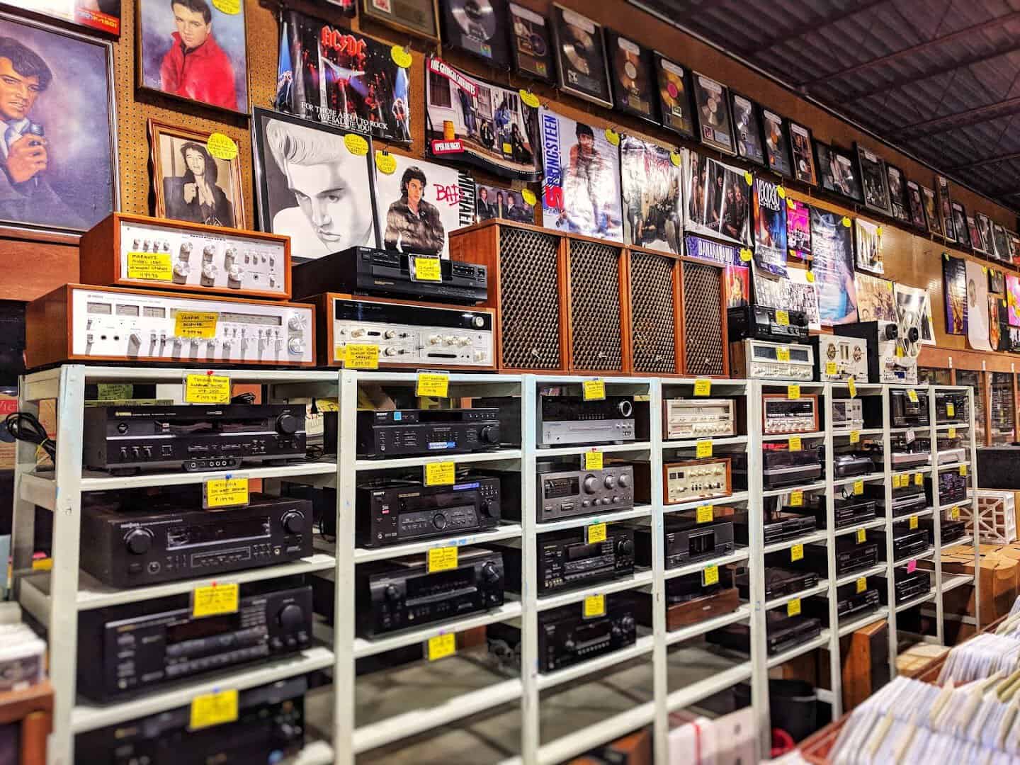 An aisle of records at Forever Young Records in Grand Prairie, Texas