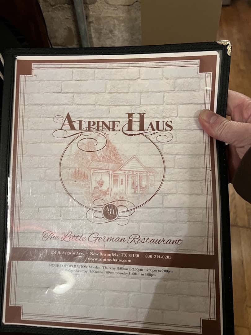 Alpine Haus menu in New Braunfels