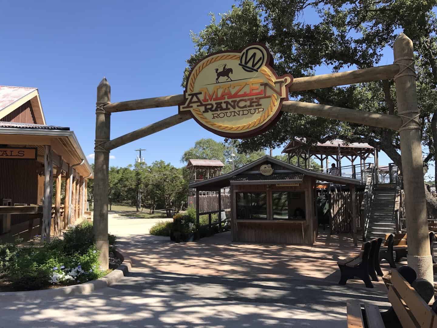 Entrance to the AMAZEn Ranch outdoor maze at Natural Bridge Caverns