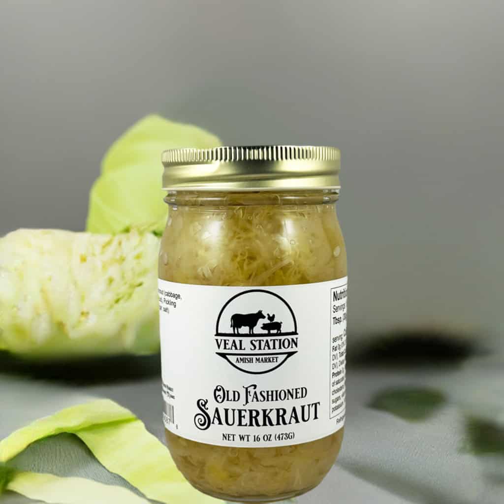 Jar of old fashioned sauerkraut at Veal Station Amish Market, Texas