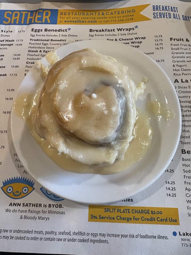 Cinnamon roll with icing at Ann Sather in Chicago, Illinois