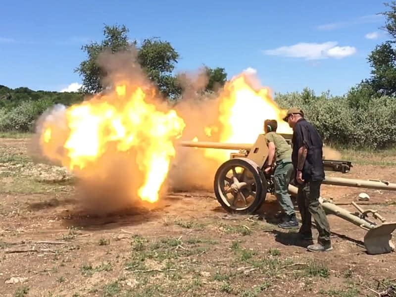 Anti-tank gun firing at DriveTanks near Uvalde, Texas