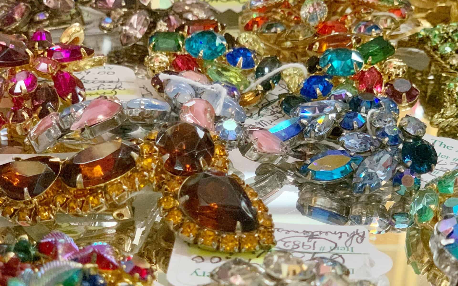 Sparkling cut crystal and colored glass pieces at The Antique Gallery of Houston in Spring, Texas