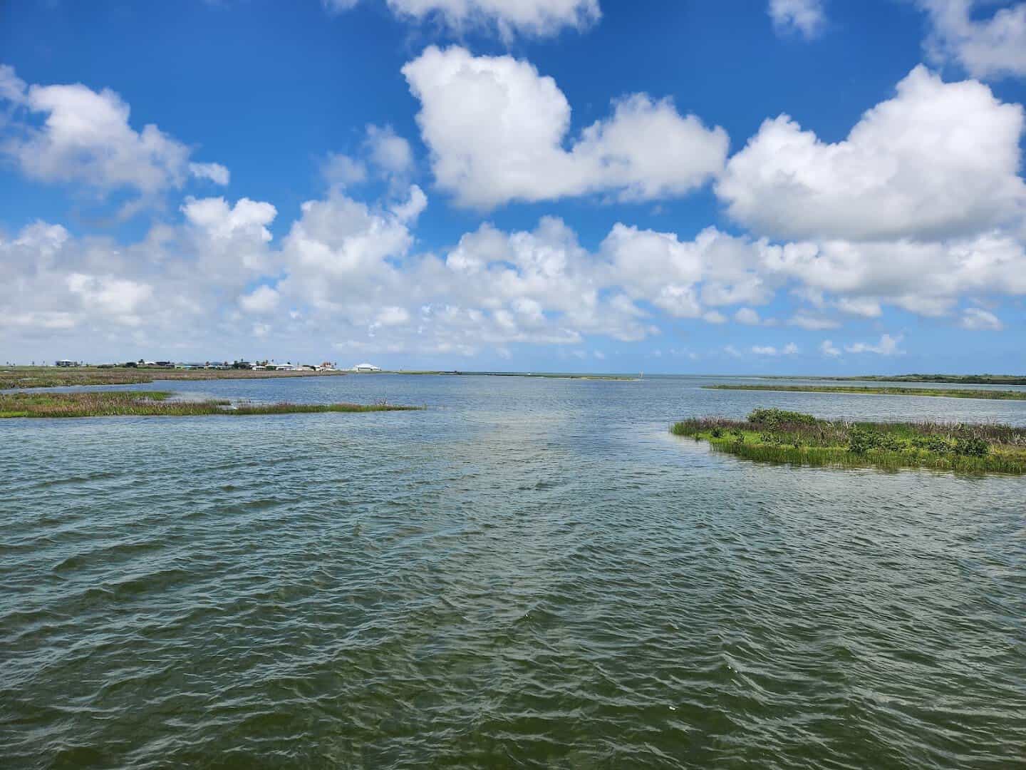 Aransas Bay water and flats seen from Paradise Key in Rockport, Texas