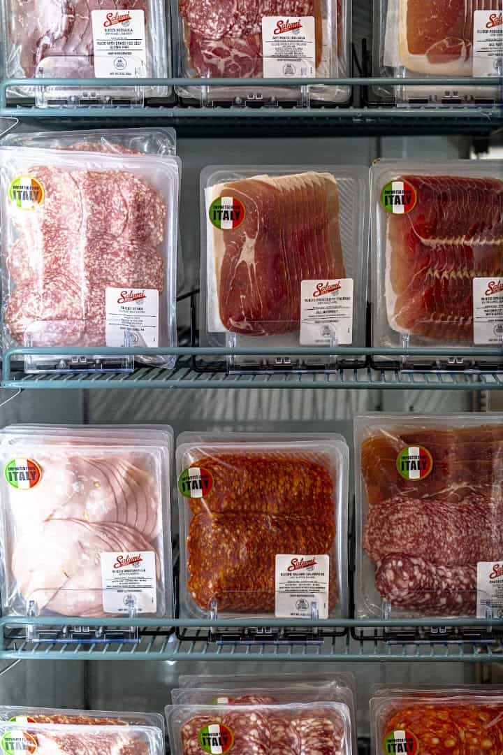 Packages of cured meats imported from Italy at Ari's Pantry in Dallas