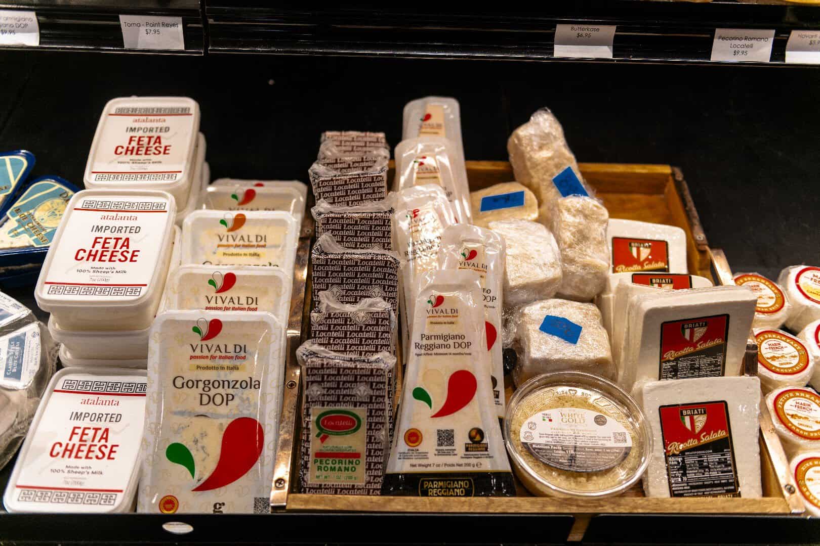 Imported Italian cheeses including parmigiano and gorgonzola at Ari's Pantry in Dallas