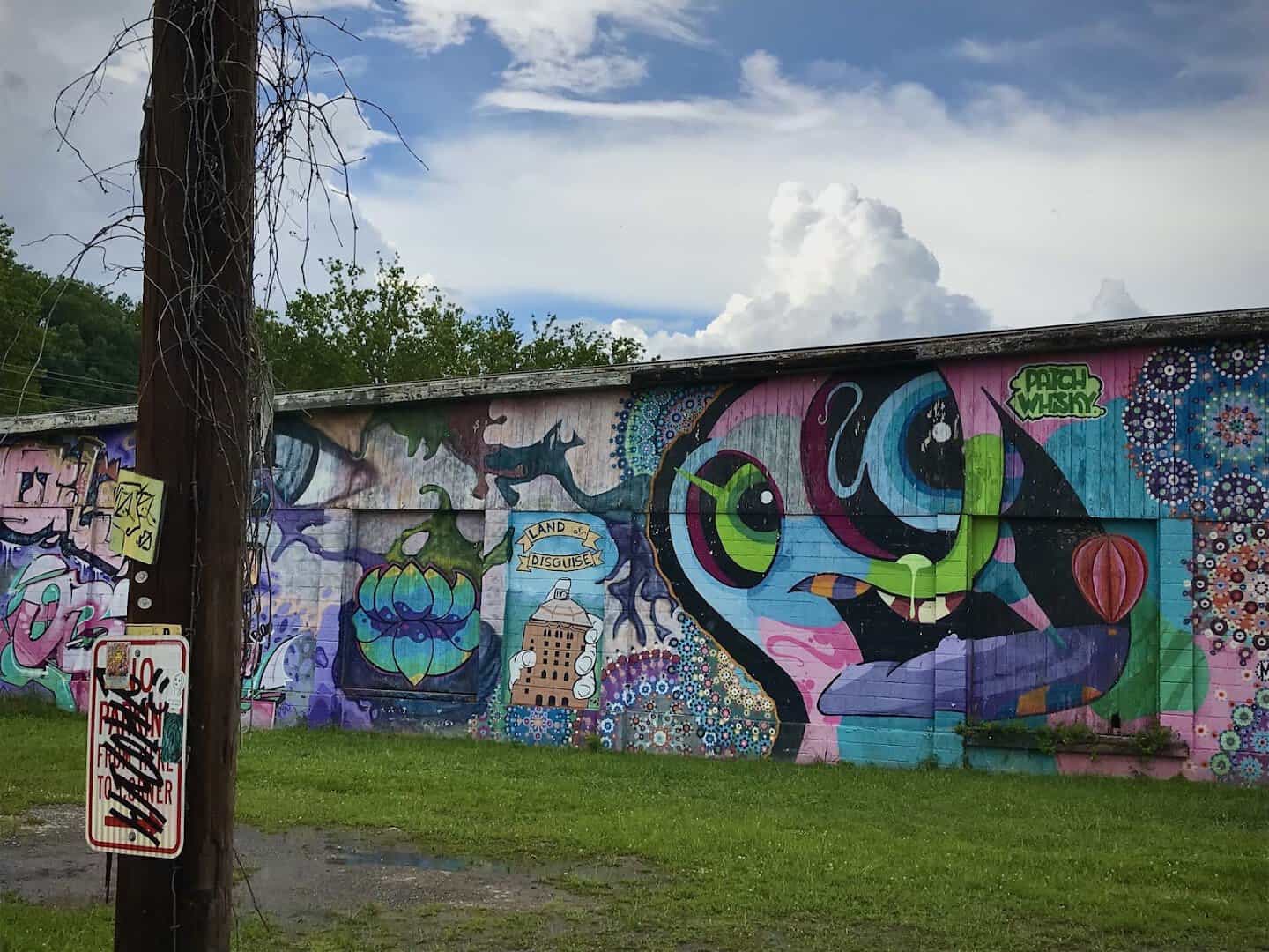 Colorful street mural in the River Arts District of Asheville, North Carolina