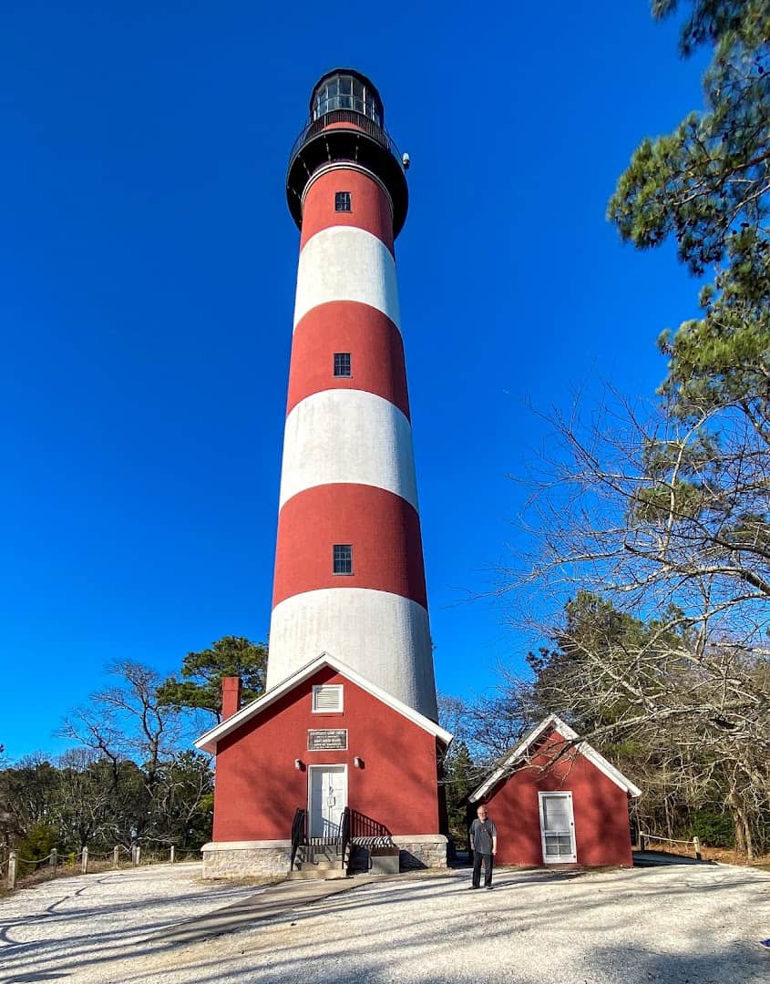 The red-and-white striped Assateague Lighthouse near Chincoteague, Virginia
